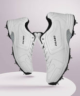 Zigaro Radiant White Full Spikes Cricket Shoes For Men (White, Black)