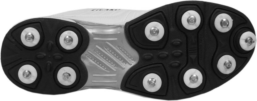 Zigaro Radiant White Full Spikes Cricket Shoes For Men (White, Black)