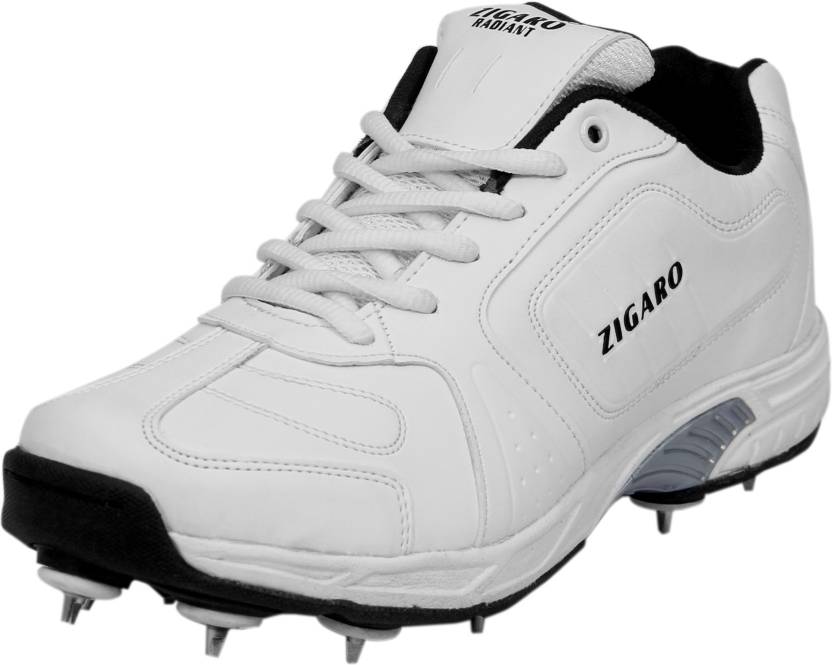 Zigaro Radiant White Full Spikes Cricket Shoes For Men (White, Black)
