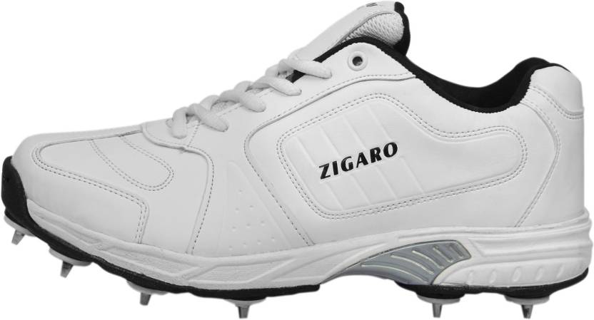 Zigaro Radiant White Full Spikes Cricket Shoes For Men (White, Black)