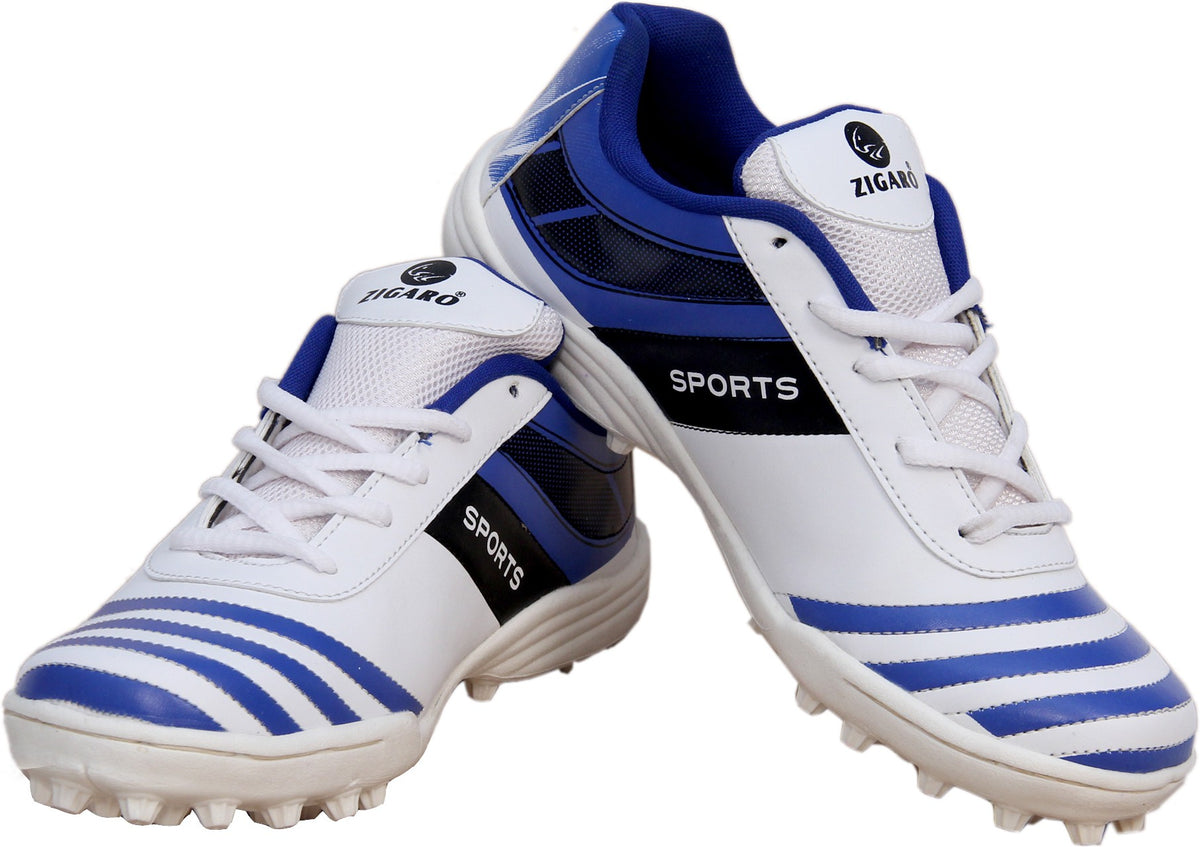 Zigaro Glancee Cricket Shoe For Men (White, Blue)