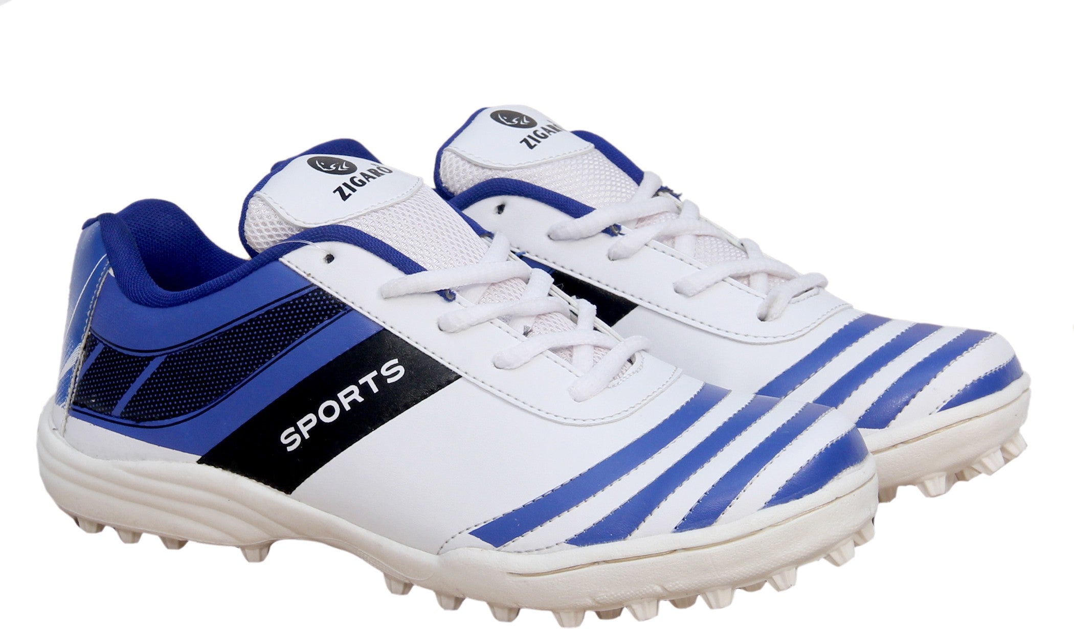 Zigaro Glancee Cricket Shoe For Men (White, Blue)